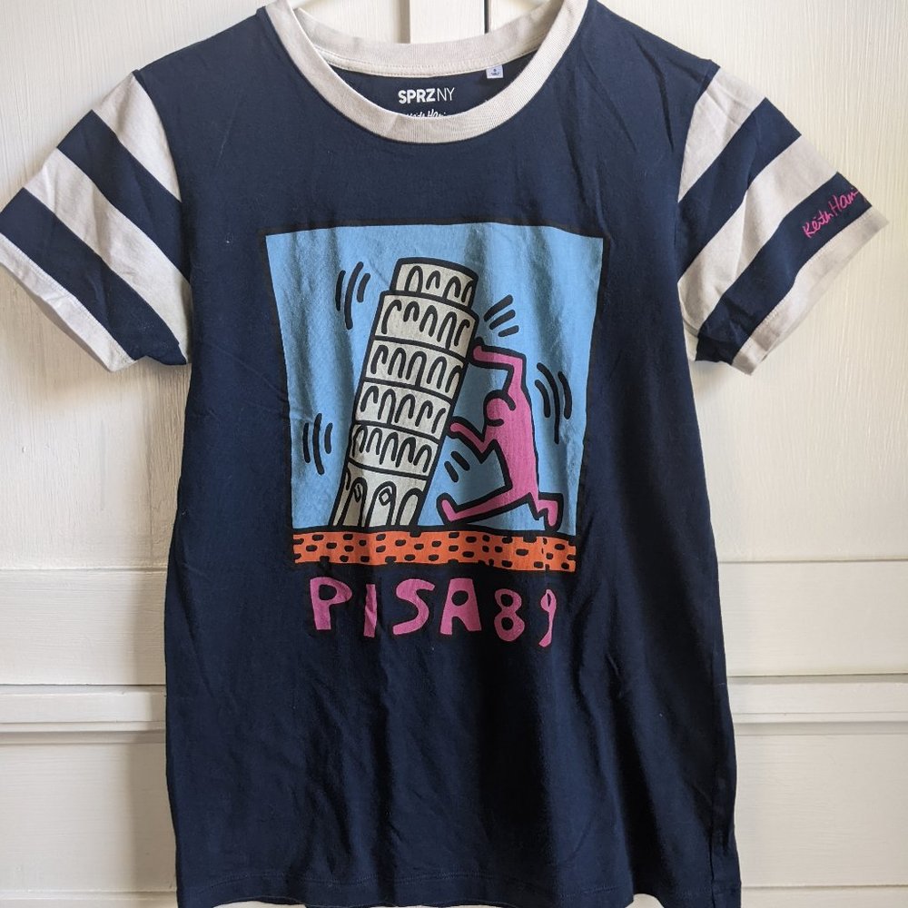 SPRZ NY x Uniqlo Keith Haring Pisa 89 ringer T with striped sleeves, size XS